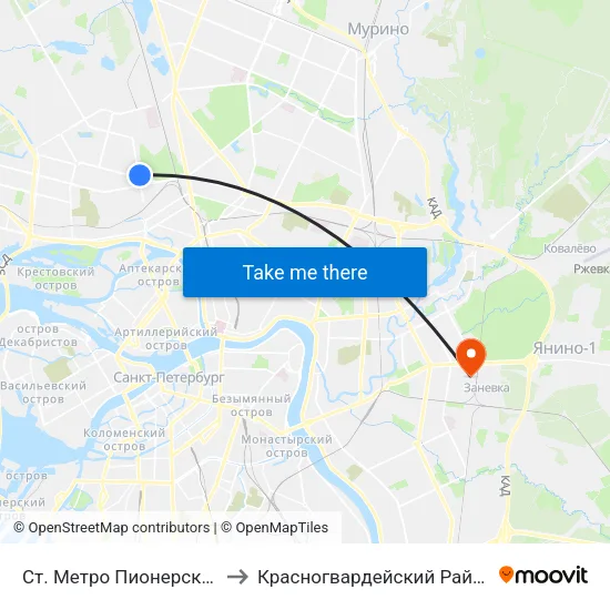 Ст. Метро Пионерская to Красногвардейский Район map