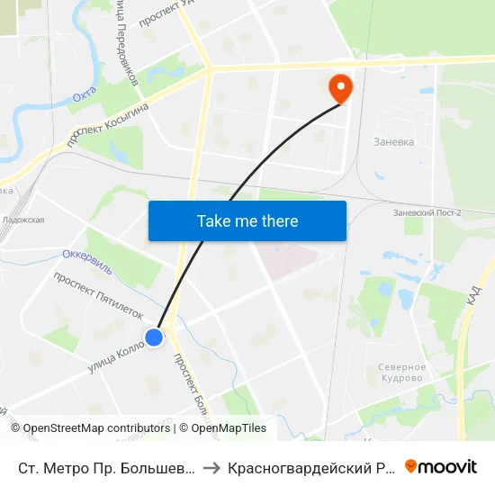 Ст. Метро Пр. Большевиков to Красногвардейский Район map