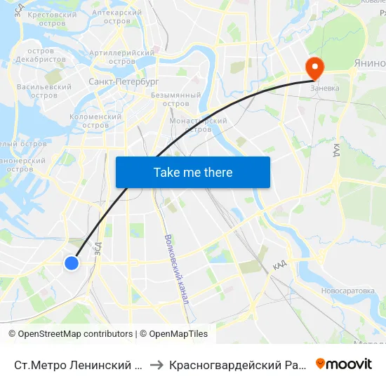 Ст.Метро Ленинский Пр. to Красногвардейский Район map