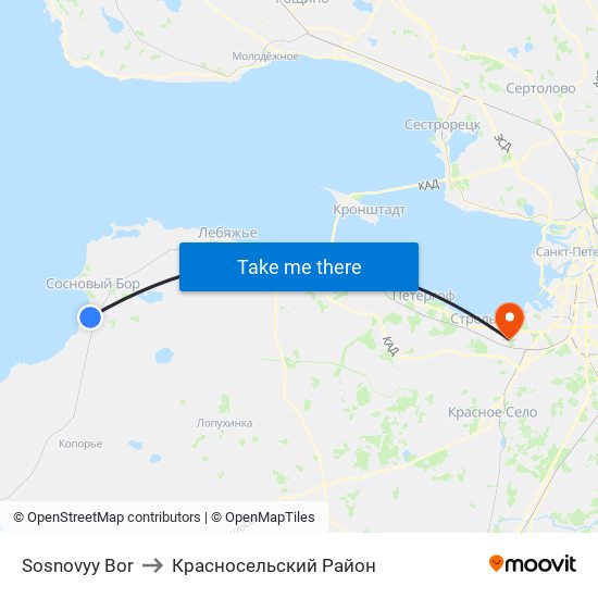 Sosnovyy Bor to Красносельский Район map