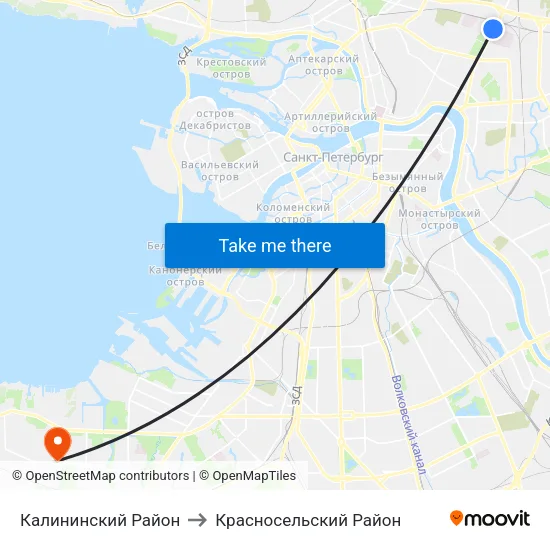 Калининский Район to Красносельский Район map