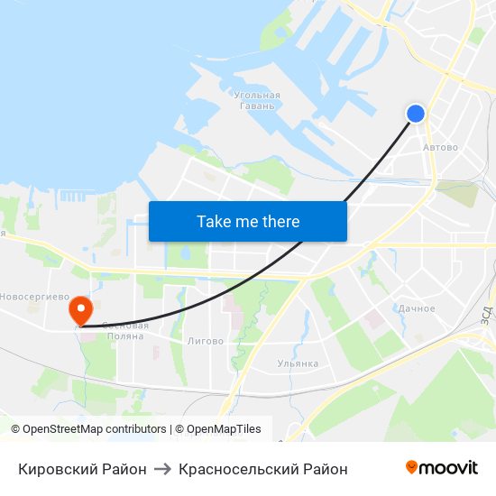 Кировский Район to Красносельский Район map