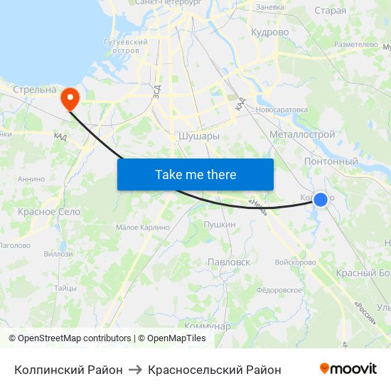 Колпинский Район to Красносельский Район map