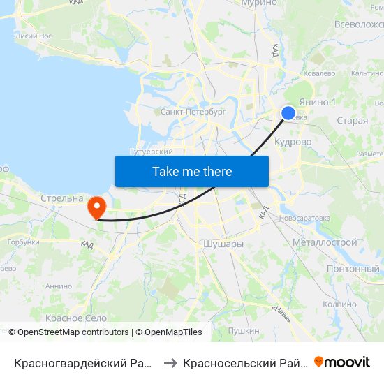 Красногвардейский Район to Красносельский Район map