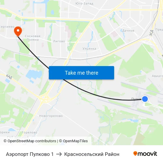 Аэропорт Пулково 1 to Красносельский Район map