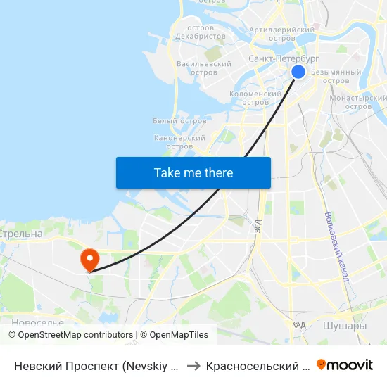 Невский Проспект (Nevskiy Prospekt) to Красносельский Район map