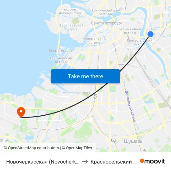 Новочеркасская (Novocherkasskaya) to Красносельский Район map