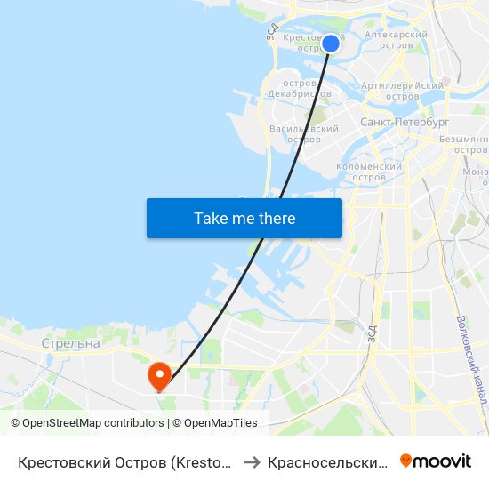 Крестовский Остров (Krestovskiy Ostrov) to Красносельский Район map