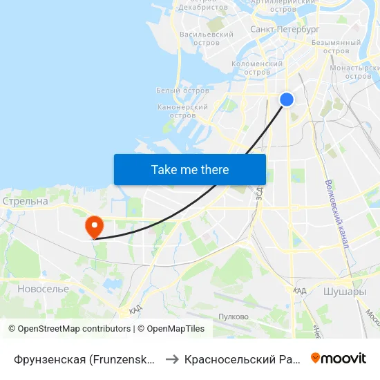 Фрунзенская (Frunzenskaya) to Красносельский Район map