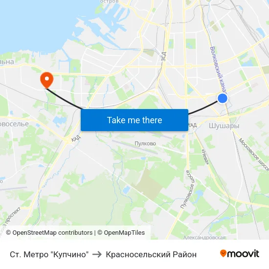 Ст. Метро "Купчино" to Красносельский Район map