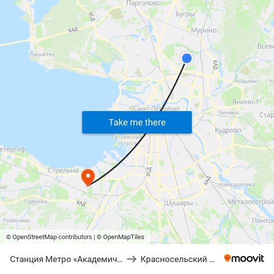 Станция Метро «Академическая» to Красносельский Район map