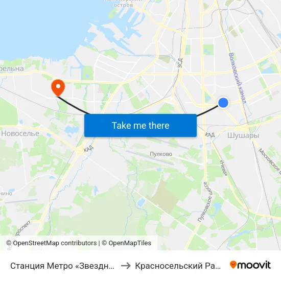 Станция Метро «Звездная» to Красносельский Район map