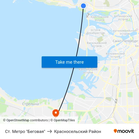 Ст. Метро "Беговая" to Красносельский Район map