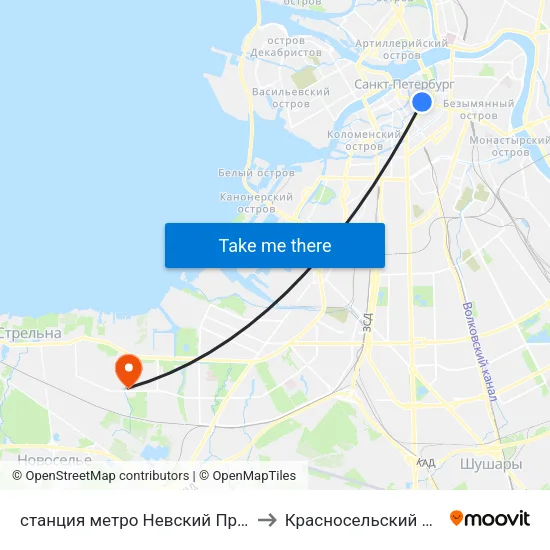 станция метро Невский Проспект to Красносельский Район map