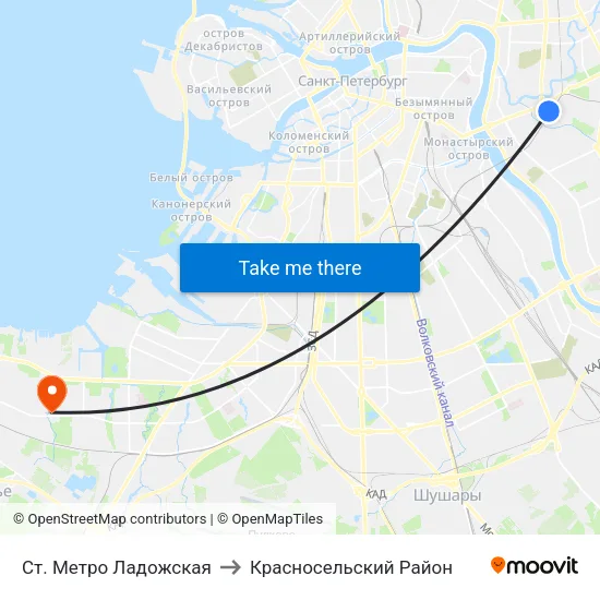 Ст. Метро Ладожская to Красносельский Район map