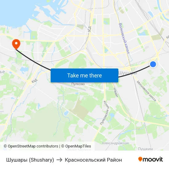 Шушары (Shushary) to Красносельский Район map