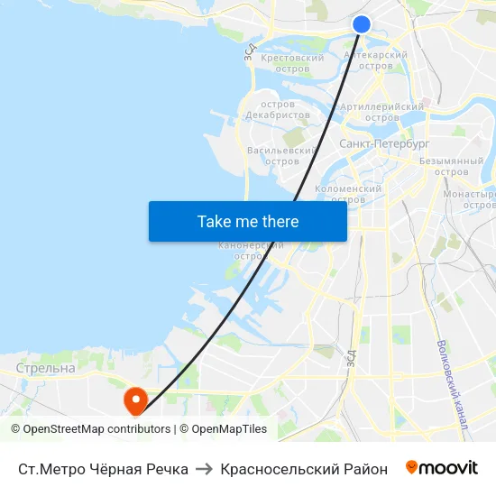 Ст.Метро Чёрная Речка to Красносельский Район map