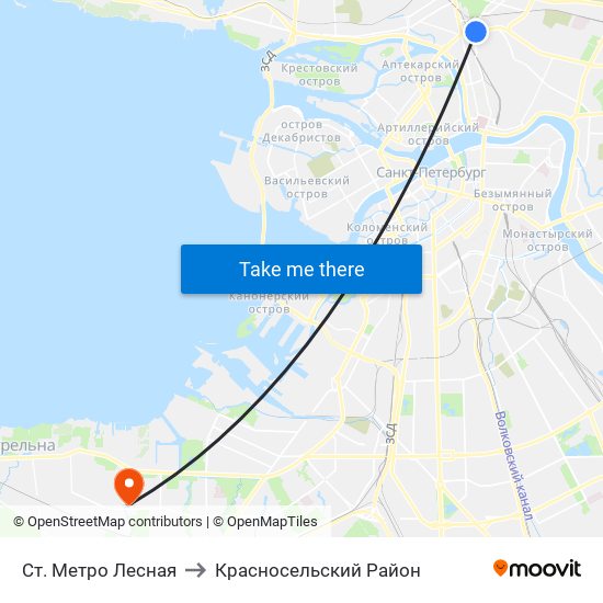 Ст. Метро Лесная to Красносельский Район map