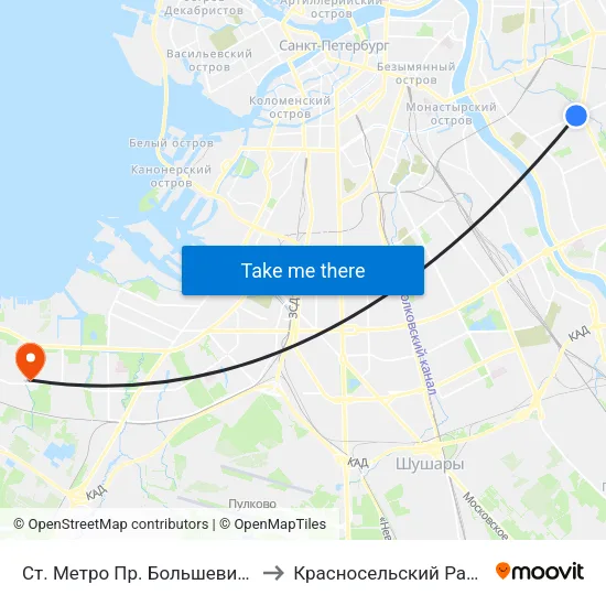 Ст. Метро Пр. Большевиков to Красносельский Район map