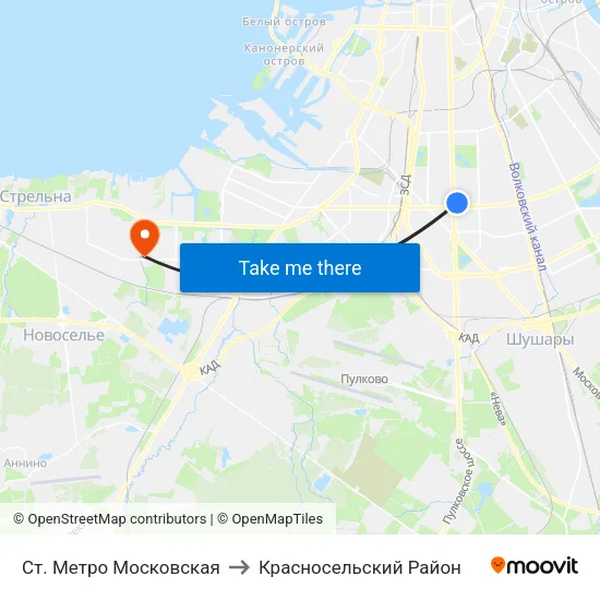 Ст. Метро Московская to Красносельский Район map