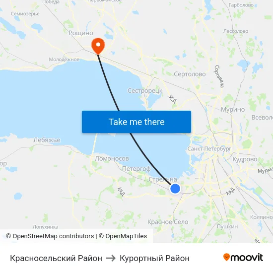 Красносельский Район to Курортный Район map