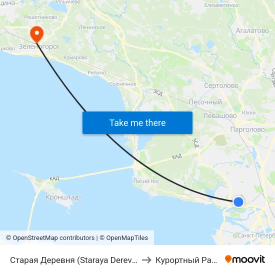 Старая Деревня (Staraya Derevnya) to Курортный Район map