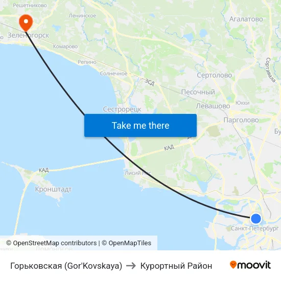 Горьковская (Gor'Kovskaya) to Курортный Район map