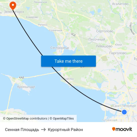 Сенная Площадь to Курортный Район map