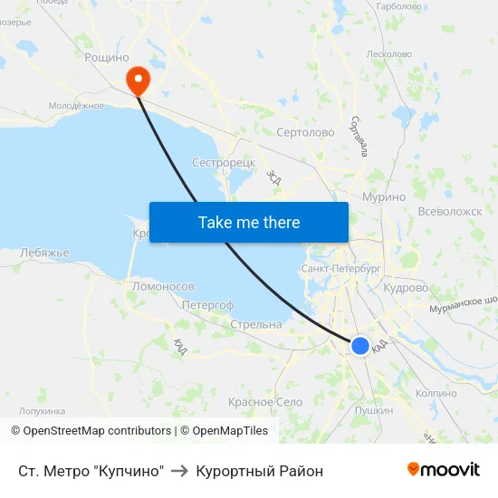 Ст. Метро "Купчино" to Курортный Район map