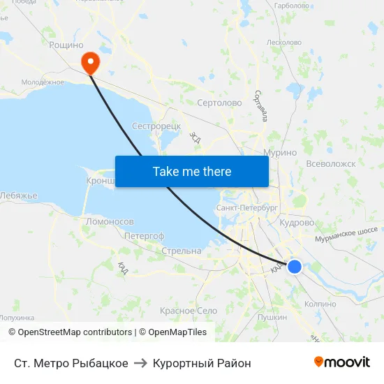 Ст. Метро Рыбацкое to Курортный Район map