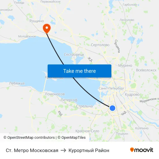 Ст. Метро Московская to Курортный Район map