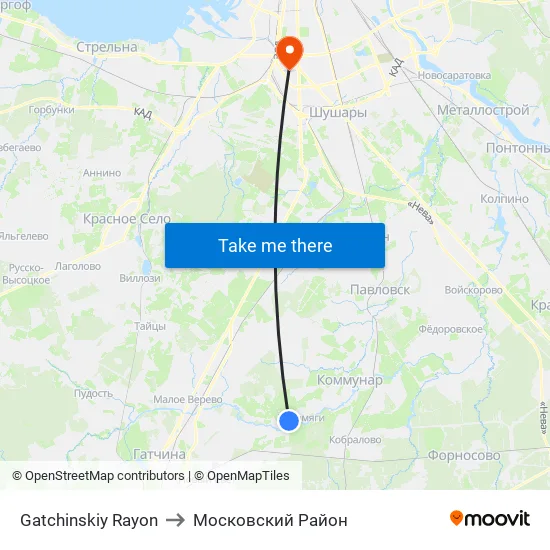 Gatchinskiy Rayon to Московский Район map