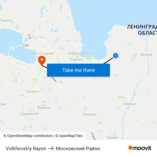 Volkhovskiy Rayon to Московский Район map
