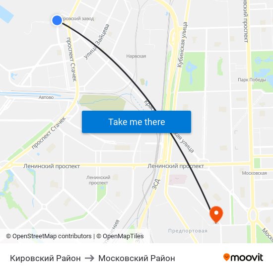 Кировский Район to Московский Район map