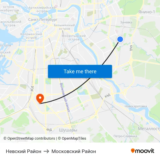 Невский Район to Московский Район map