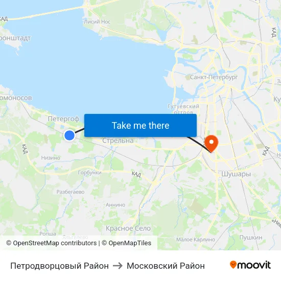 Петродворцовый Район to Московский Район map