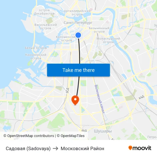 Садовая (Sadovaya) to Московский Район map