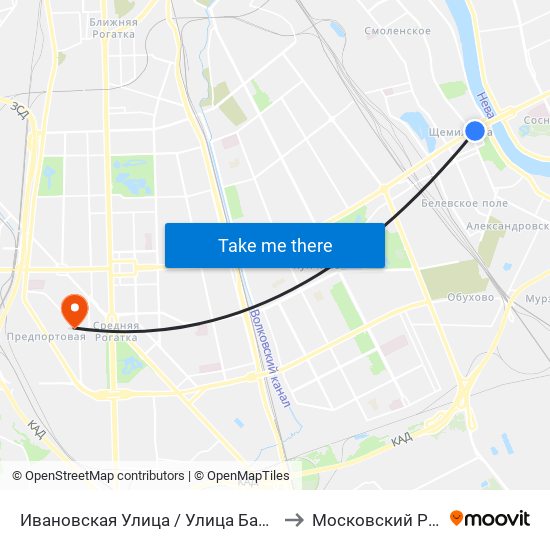 Ивановская Улица / Улица Бабушкина to Московский Район map