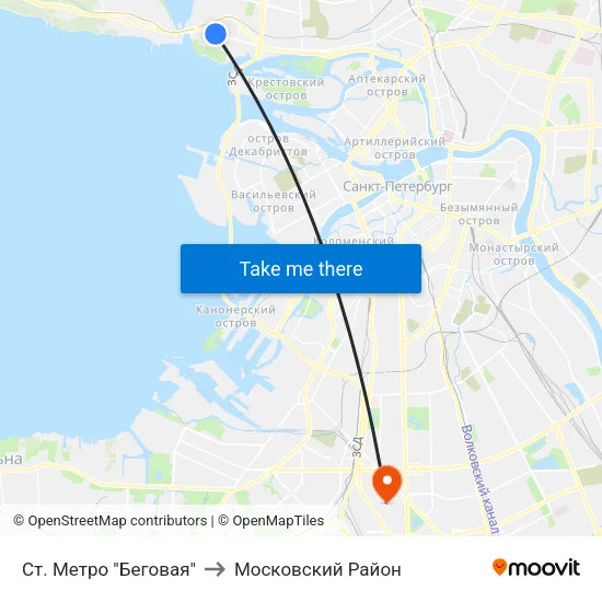 Ст. Метро "Беговая" to Московский Район map