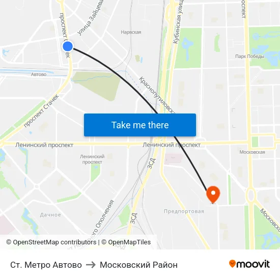 Ст. Метро Автово to Московский Район map