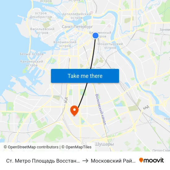 Ст. Метро Площадь Восстания to Московский Район map