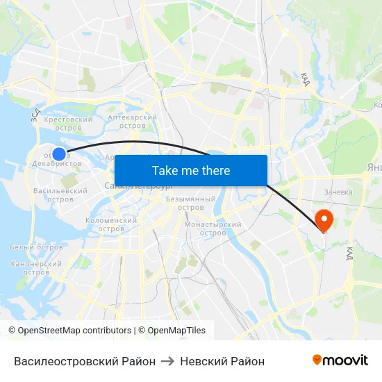 Василеостровский Район to Невский Район map