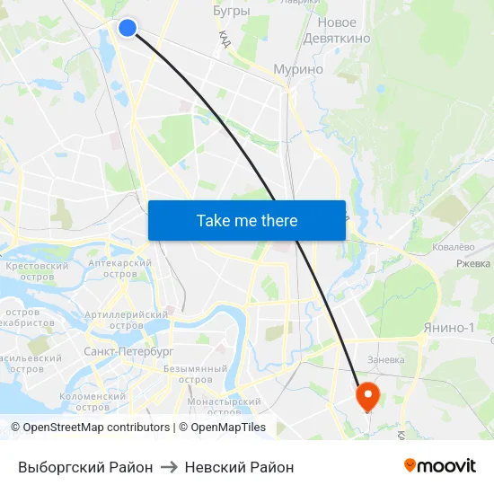 Выборгский Район to Невский Район map