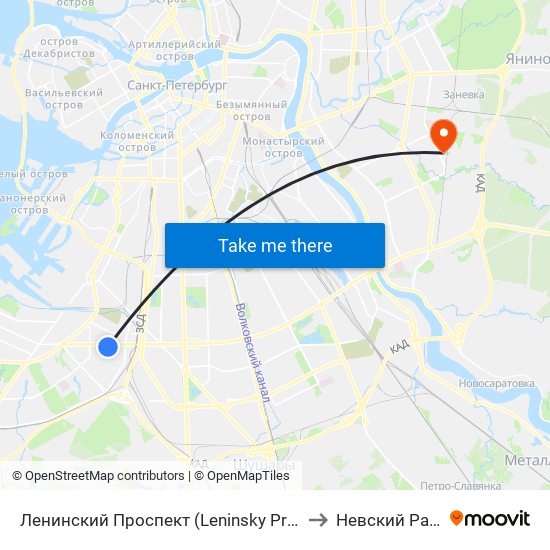 Ленинский Проспект (Leninsky Prospekt) to Невский Район map