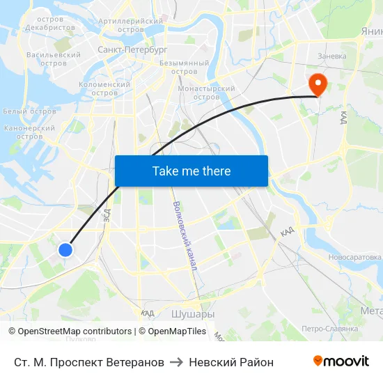 Ст. М. Проспект Ветеранов to Невский Район map