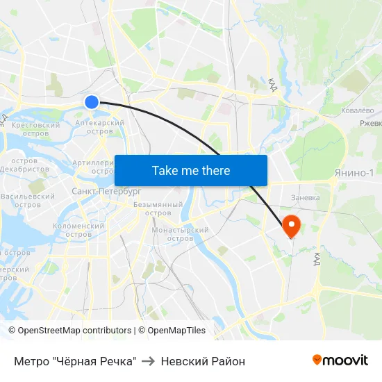 Метро "Чёрная Речка" to Невский Район map