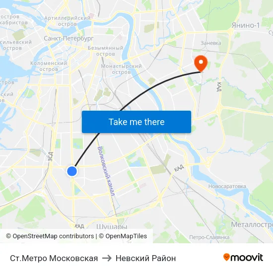 Ст.Метро Московская to Невский Район map