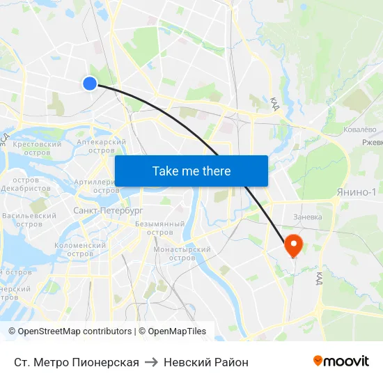 Ст. Метро Пионерская to Невский Район map