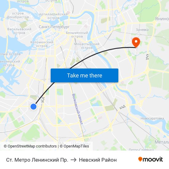 Ст. Метро Ленинский Пр. to Невский Район map