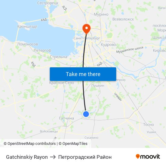 Gatchinskiy Rayon to Петроградский Район map